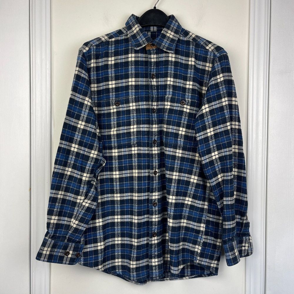 Orvis Mens Small FLANNEL Long Sleeve Button Up 100% Cotton Shirt Blue Plaid - Picture 5 of 6